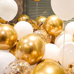 White and Gold Confetti Latex Balloons, 50 Pack 12 Inch Gold and White Party Bal