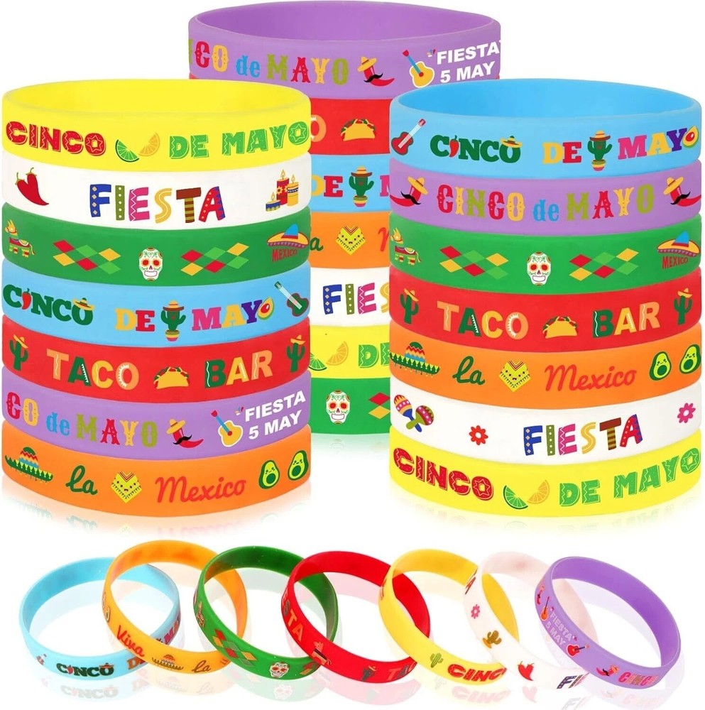 JUNEBRUSHS 42pcs Mexican Fiesta Silicone Bracelets Cactus Guitar Hat Rubber