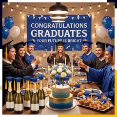Mini Graduation Cap Decorations – 48 Pcs Blue Felt with Gold Tassel & Diploma