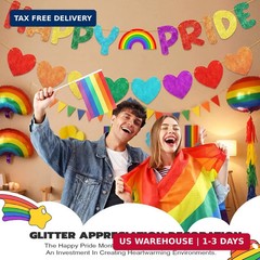 Fulmoon Pre-strung Happy Pride Banner, LGBTQ+ Sign Rainbow Party Decoration Prid