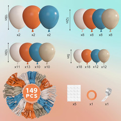 149Pcs Dusty Blue Burnt Orange Balloon Arch Garland Kit Different Sizes 18 12 10