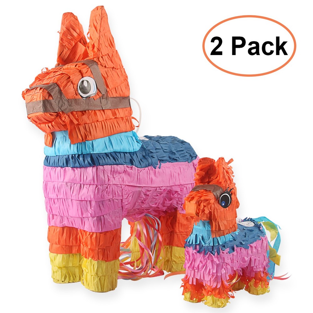 2Pack Donkey Pinata with Hanging Loop Cinco de Mayo Birthday Mexican Party Decor