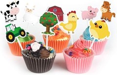 36 PCS Farm Cupcake Toppers – Farm Animal Birthday Decorations Animal Cake To…