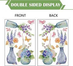 Yovkky Spring Summer Flowers Window Clings 4 Sheets, Potted Plant