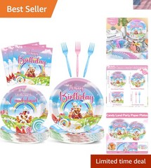 Vibrant 96-Pc Candyland Party Dinnerware – Perfect for Celebrations of 24