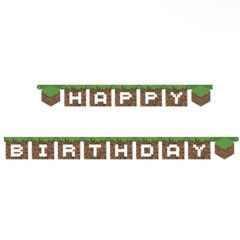NEW! Mojang MINECRAFT “Happy Birthday” Banner 7.82 Feet Long Grass & Soil Blocks