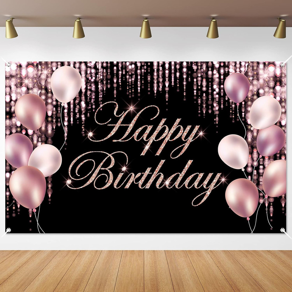 Rose Gold Happy Birthday Banner Backdrop Party Photo Wall Sign Indoor Outdoor US