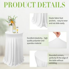 Tegeme 3-Pack 32×43″ Round Spandex Cocktail Tablecloths w/ Skirt