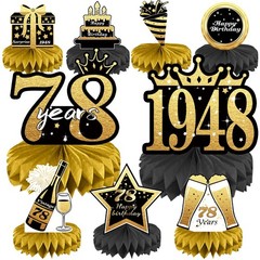 78th Birthday Decorations 1948 Table Toppers Women Men Black Gold 9 PCS