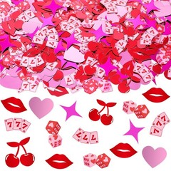 600 Pcs Lucky in Love Bachelorette Confetti Red and Pink Cute Cherry Table Co…