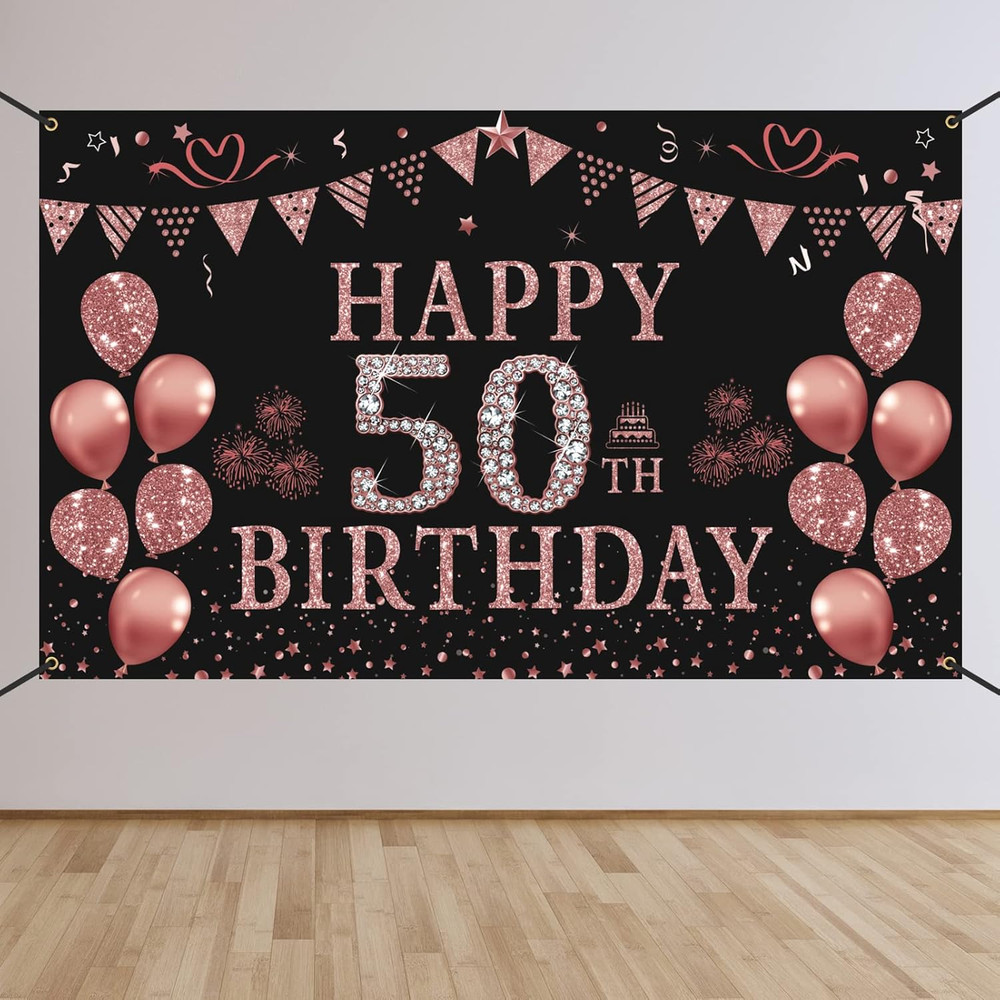 50Th Birthday Decorations for Women – Rose Gold 50Th Birthday Banner Backdrop 50