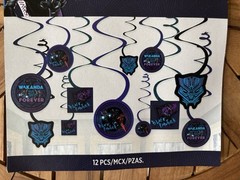 NIP Marvel Black Panther Wakanda Forever’ 12 Hanging Swirl Decorations