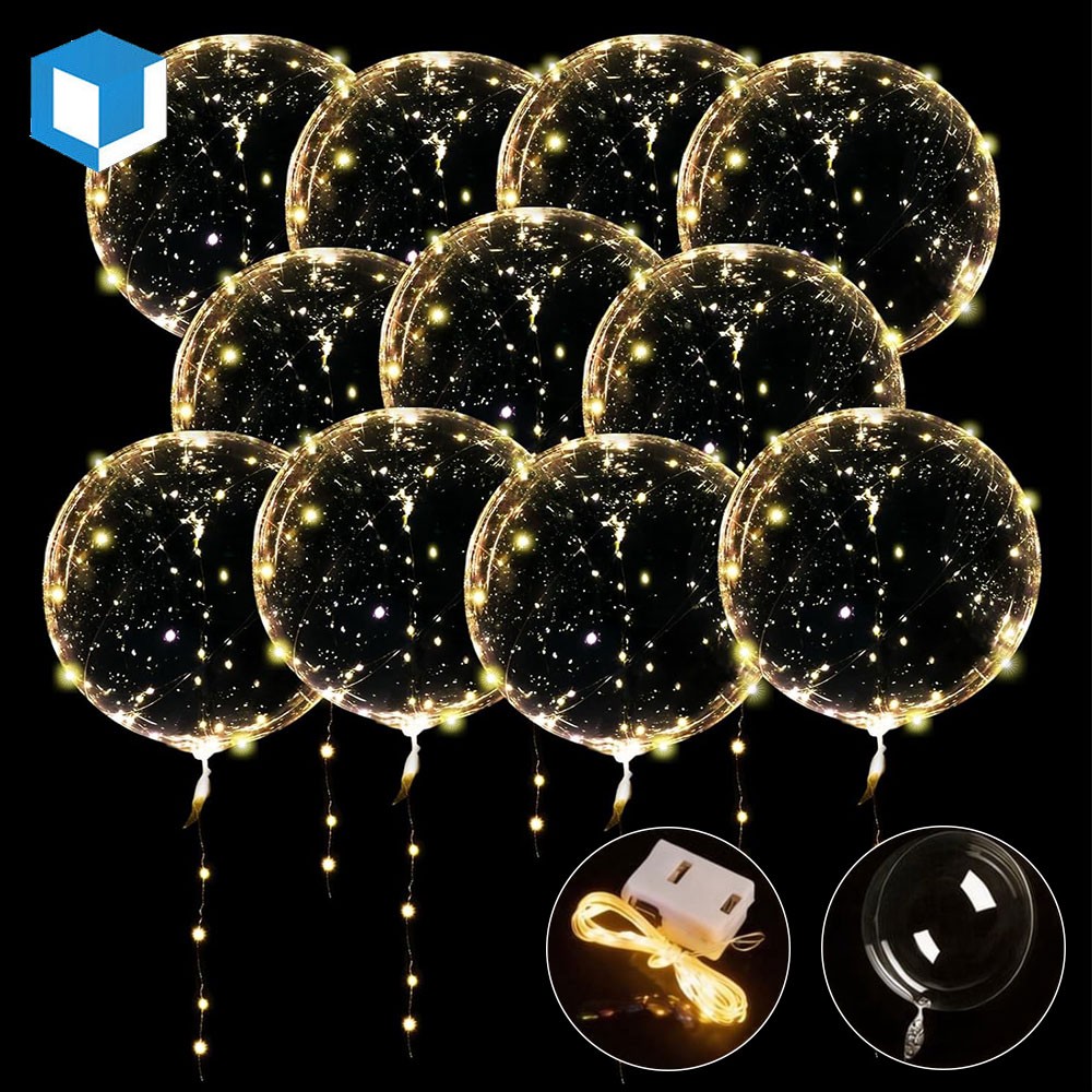 10-50 Pack LED Balloons Clear Bubble Bobo Light w/Warm White Lights Party Decor