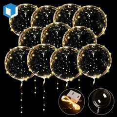10-50 Pack LED Balloons Clear Bubble Bobo Light w/Warm White Lights Party Decor
