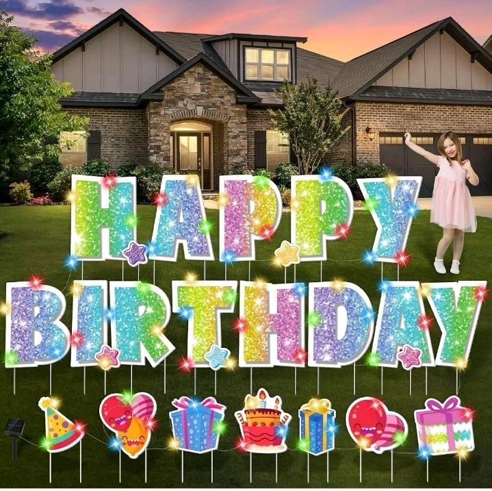 25 Pcs Extra Large 19.7 Inch Happy Birthday Yard Signs with Solar LED Light…