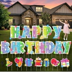 25 Pcs Extra Large 19.7 Inch Happy Birthday Yard Signs with Solar LED Light…
