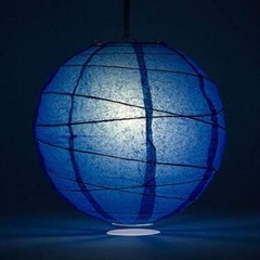 Quasimoon 16″ Dark Blue Round Paper Lantern, Crisscross Ribbing, Hanging Deco…
