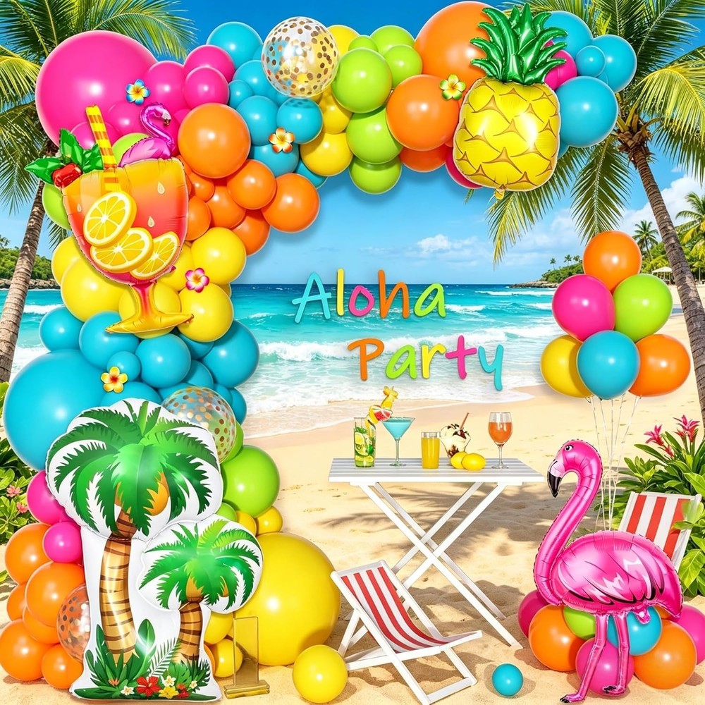 189 Pcs Tropical Balloon Arch Garland Kit Hawaiian Luau Party Decorations Set