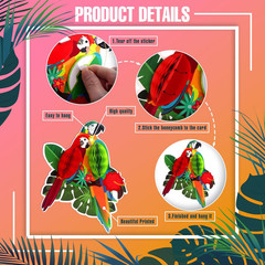 6Pieces Tropical Birds Honeycomb Parrot Paper Cutouts Decorations, Hawaiian Part
