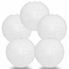 (5-PACK) 12″ White Round Paper Lantern, Crisscross Ribbing, Hanging Decoration