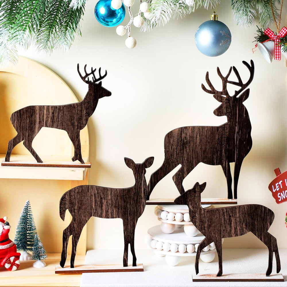 4 Pcs Summer Christmas Table Decorations Wooden Christmas in July Pine Tree Rein