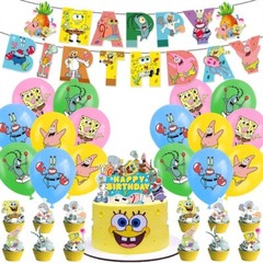 SpongeBob SquarePants Birthday Party Supplies Set，Balloons Banner Cake Toppers