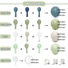 Blue Green Balloon Arch Kit Double Dusty Light Green Slate Blue White Pastel …