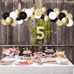 Black and Gold Confetti Balloons, 50 Pack 12inch White Latex Party Balloon Se…