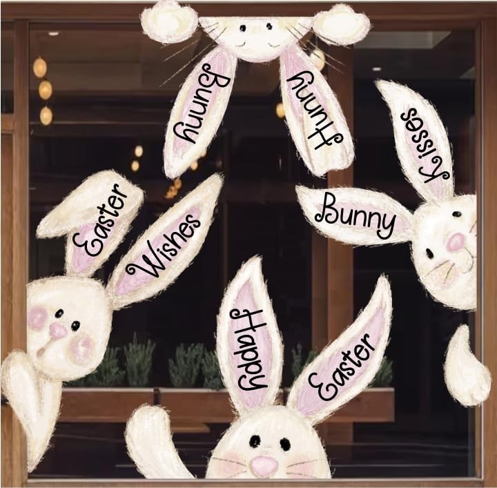 6 Sheets Easter Bunny Window Clings Happy Easter Window Stickers Easter Window..