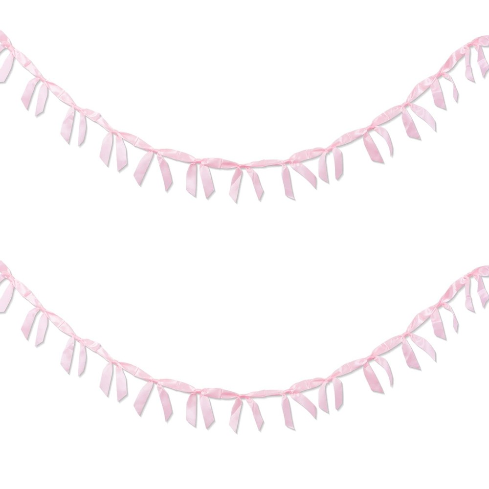 2 Pack Pink Ribbon Banner (8ft Each) – Party Decoration Garland for Bachelore…