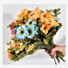 7 Stem Artificial Silk Daisy Flowers Marigold Bouquet for Home Office Decor
