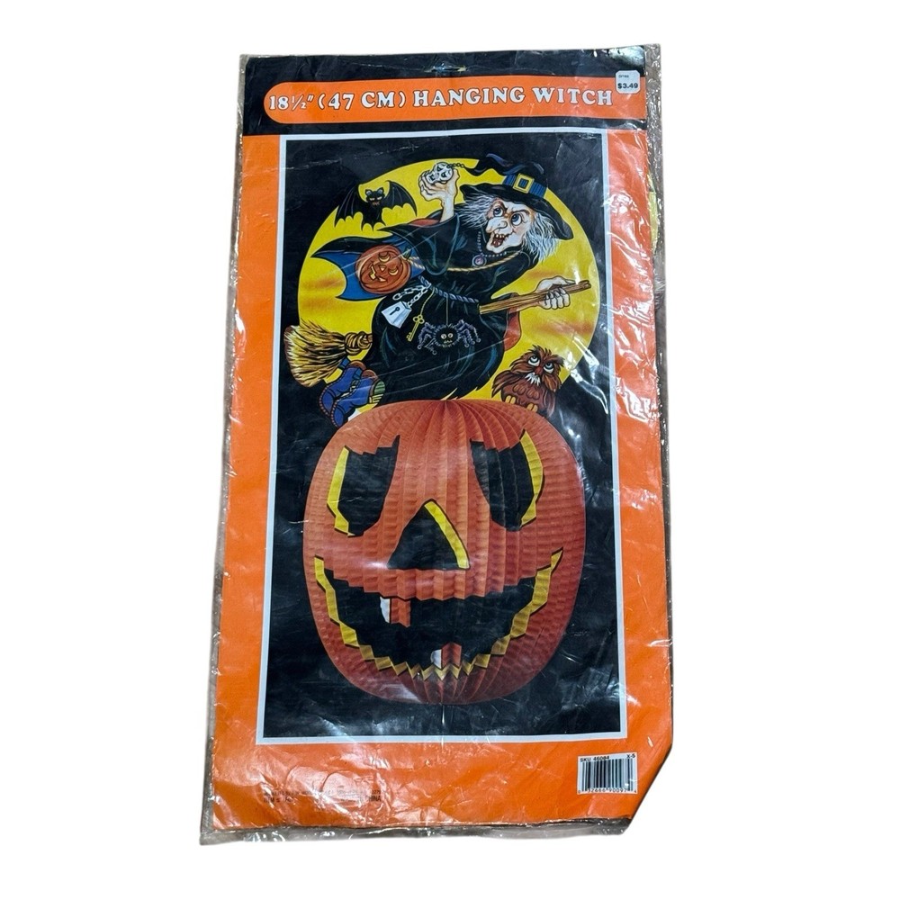Halloween Hanging Honeycomb Decorations Witch 18.5″ Pumpkin Vintage Woolworth