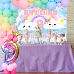 35 PCS On Cloud 9 Birthday Decoration for Girls – On Cloud 9 Backdrop, 32 inc…