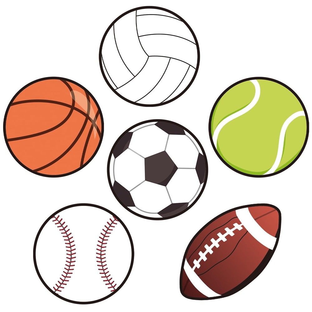 60 PCS Sport Ball Paper Cutouts with 100 Glue Points for Bulletin Board Decor