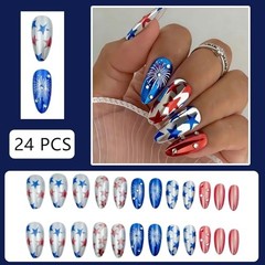 July 4th Fireworks Press On Nails 24pc Rhinestone Fake Nails