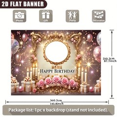 1pc 2D Golden Flower Theme Tapestry Personalized Birthday Poster Banner Party♪