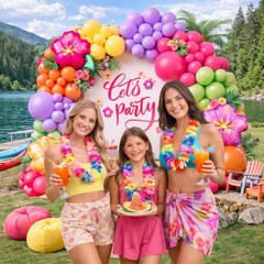 135Pcs Summer Tropical Balloon Arch Kit, Hot Pink Purple Orange Yellow Green …