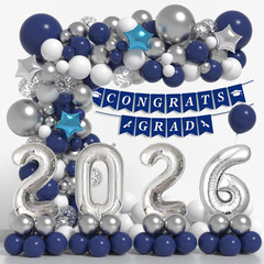 Graduation Decorations Class of 2026: Navy Blue and Silver Graduation Balloon Ar
