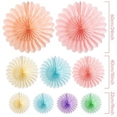 Pastel Macaron 9 Pcs Huge Rainbow Hanging Paper Fans Party Decor Set