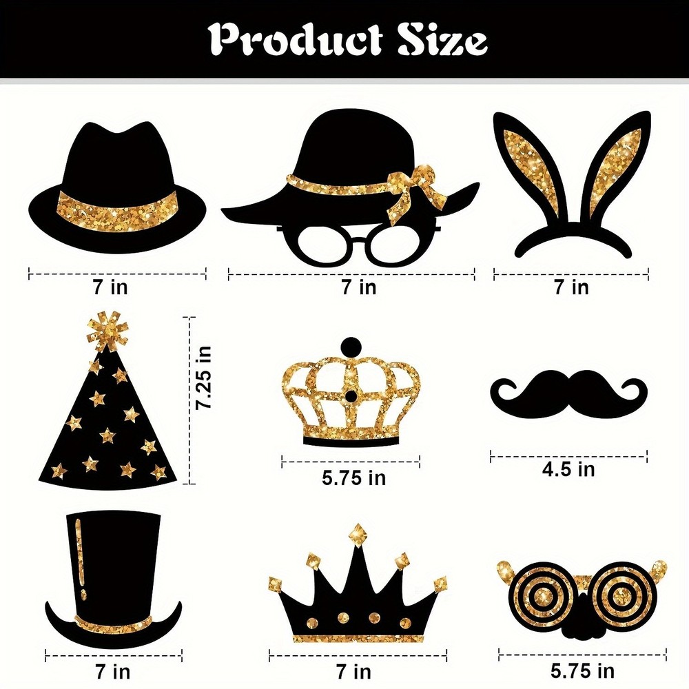 24 Pcs Party Photo Booth Props Party Picture Pose Supplies Gold and Black Kit