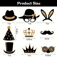 24 Pcs Party Photo Booth Props Party Picture Pose Supplies Gold and Black Kit