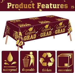 Graduation Decorations 2026, Maroon and Gold Graduation Tablecloths, 2-Pack Cong