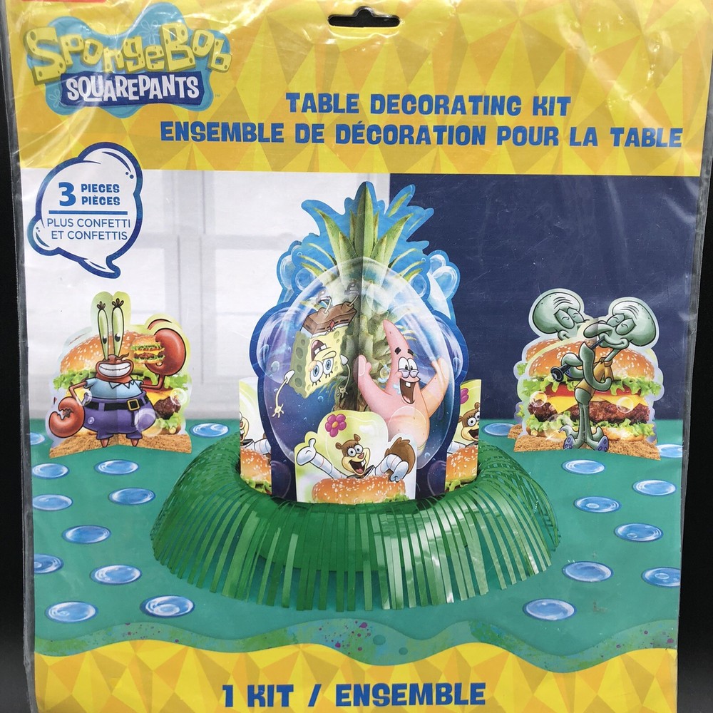 SpongeBob SquarePants 3 pc Table Decorating Kit Birthday Hamburger Party Set New