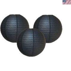 Reusable 14” Black Paper Lanterns – Set of 3, Perfect for Elegant Party Decor
