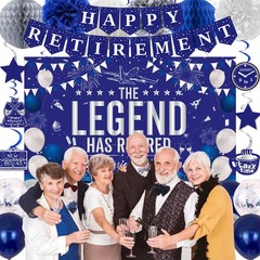 Retirement Party Decorations Blue Silver Happy Retirement Decorations for Men…