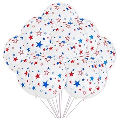 12 Inch Printed Star White Balloons, 50 Pcs Printed Blue Red Star Latex Ballo…