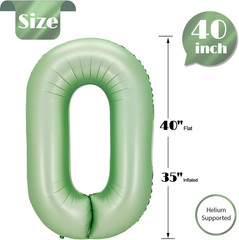 Sage Green Number 0 Balloon 40 Inch, 0 Balloon Numberfor 10Th 20Th 30Th 40Th 50T