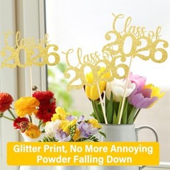 Graduation Centerpieces Class of 2026 12 PCS Gold Double Sided Glitter Table
