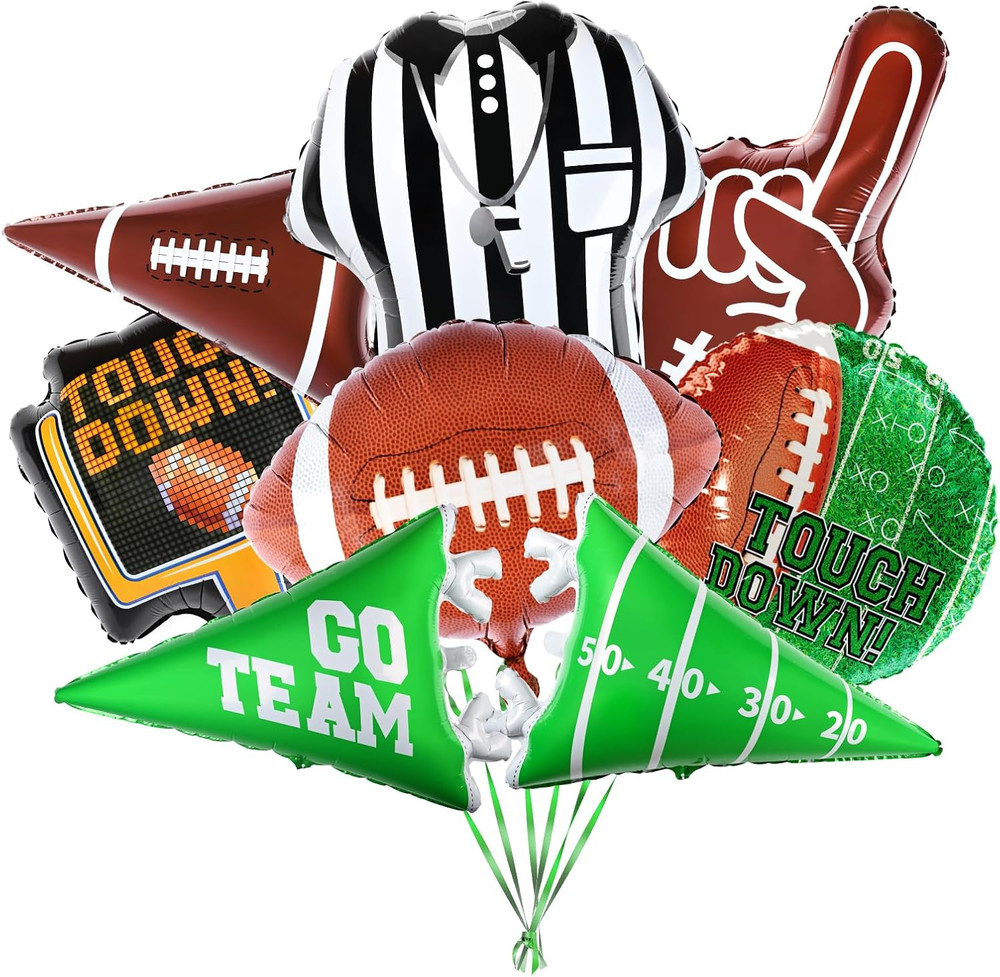 Football Shaped Foil Balloons, 8 Count, Touchdown Balloons for Football Game Tai