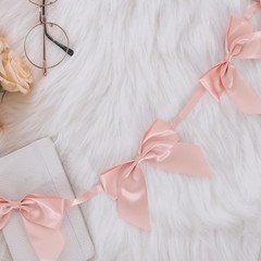 Pre-Strung Satin Ribbon Champagne Pink Bow Garland Banner for Wedding Bridal